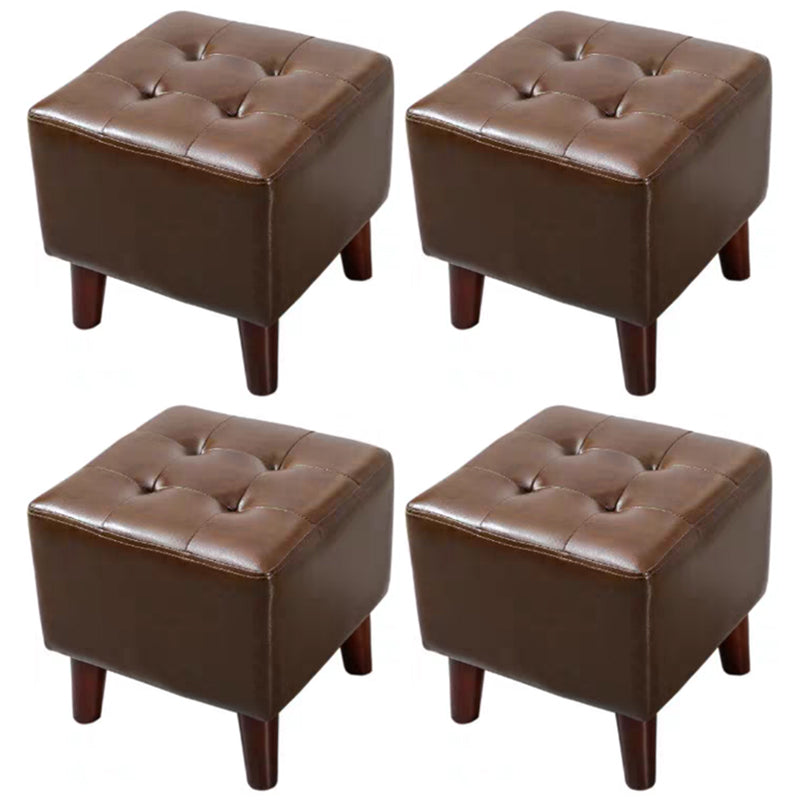 Pure Color Square Standard Modern Wine Red Leather Ottoman for Living Room