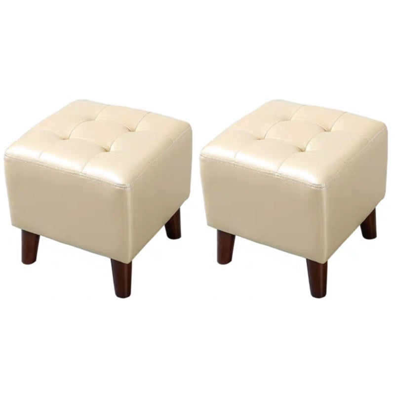 Pure Color Square Standard Modern Wine Red Leather Ottoman for Living Room