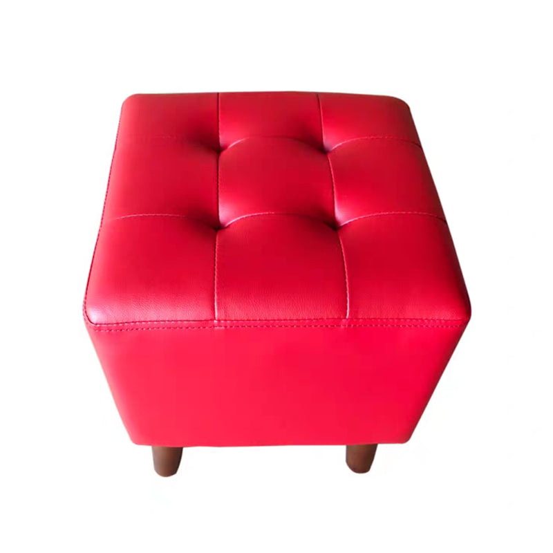 Pure Color Square Standard Modern Wine Red Leather Ottoman for Living Room