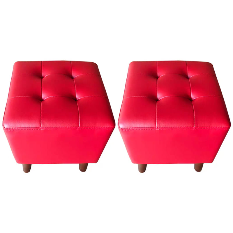 Pure Color Square Standard Modern Wine Red Leather Ottoman for Living Room