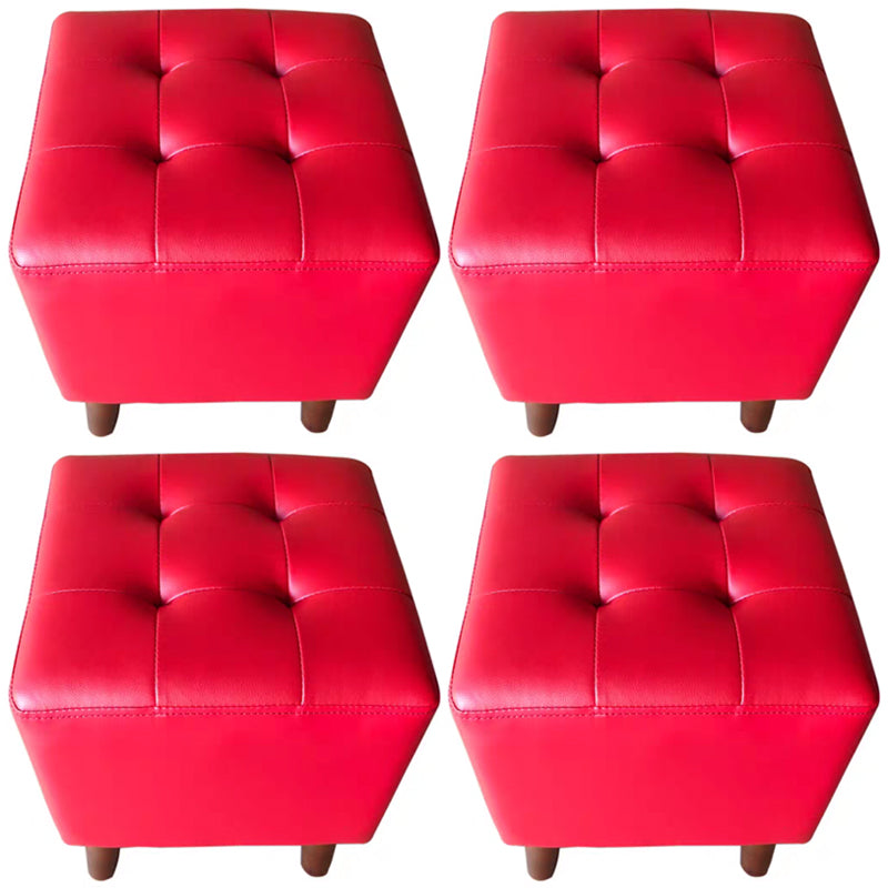 Pure Color Square Standard Modern Wine Red Leather Ottoman for Living Room
