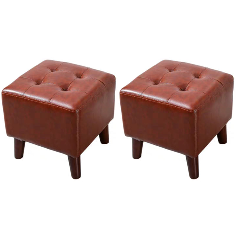 Pure Color Square Standard Modern Wine Red Leather Ottoman for Living Room