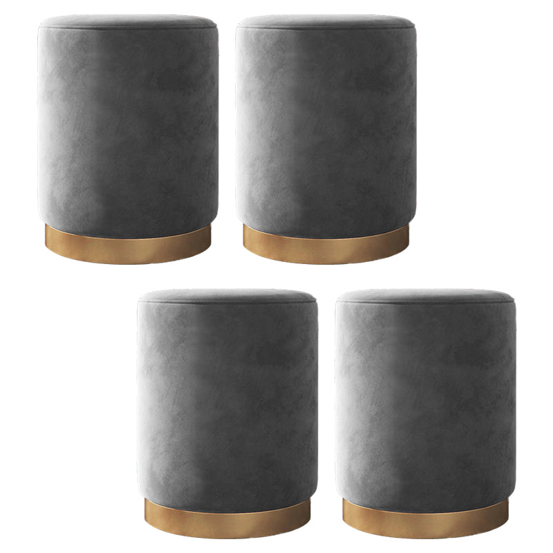 Glam Pouf Ottoman Velvet Upholstered Metal Frame Round Ottoman