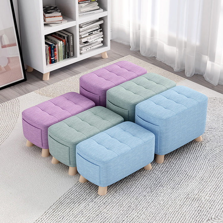Modern Cotton Storage Pouf Plain Rectangle Tufted Chair Ottoman