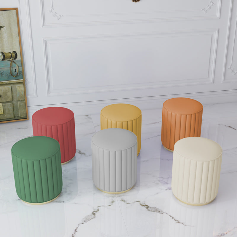 Stylish Indoor Leather Ottoman Solid Color Round Velvet Foot Stool Ottoman