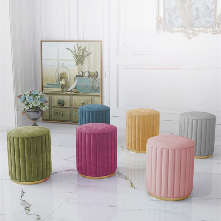 Stylish Indoor Leather Ottoman Solid Color Round Velvet Foot Stool Ottoman