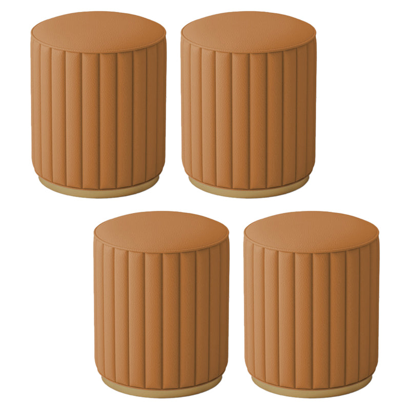Stylish Indoor Leather Ottoman Solid Color Round Velvet Foot Stool Ottoman