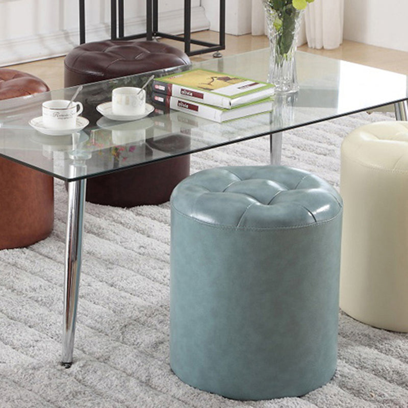 Round Genuine Leather Ottoman Standard Tufted Plain Water Resistant Modern Ottoman