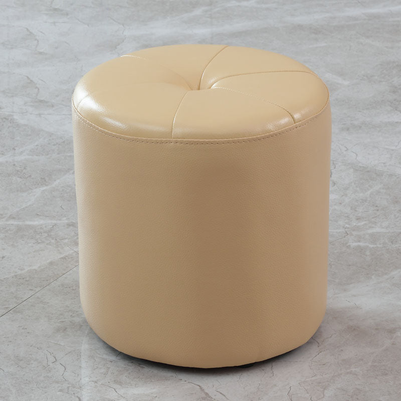 Modern PU Leather Pouf Chair Plain Cylinder Shape Tufted Mildew Resistant Ottoman Stool
