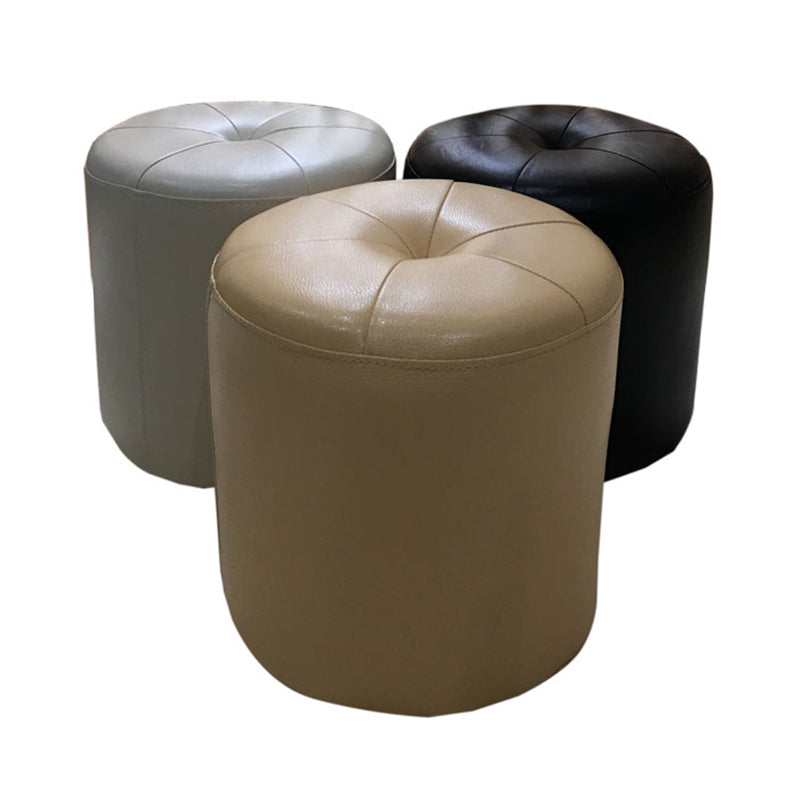 Modern PU Leather Pouf Chair Plain Cylinder Shape Tufted Mildew Resistant Ottoman Stool