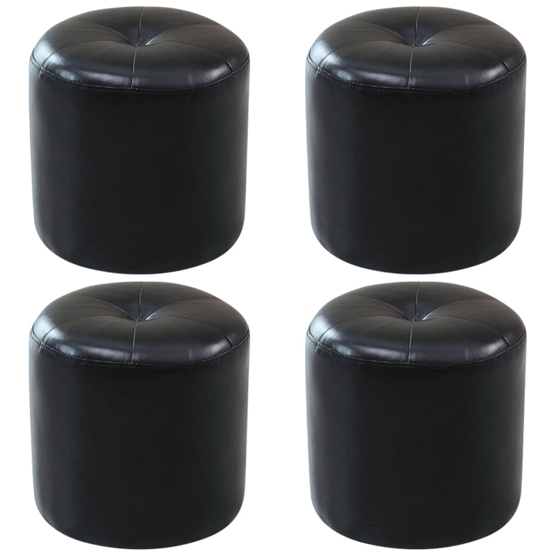 Modern PU Leather Pouf Chair Plain Cylinder Shape Tufted Mildew Resistant Ottoman Stool