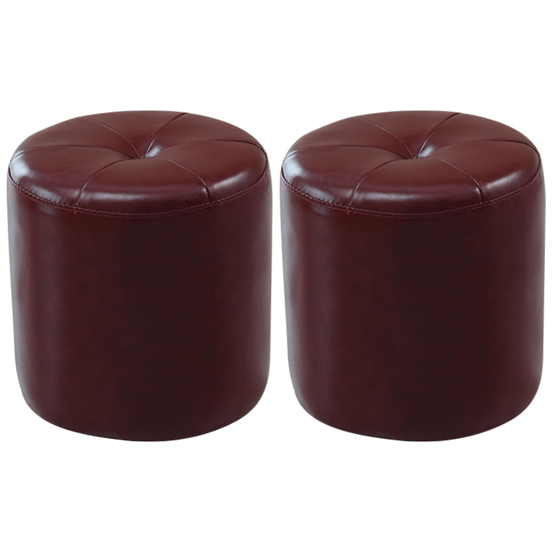 Modern PU Leather Pouf Chair Plain Cylinder Shape Tufted Mildew Resistant Ottoman Stool