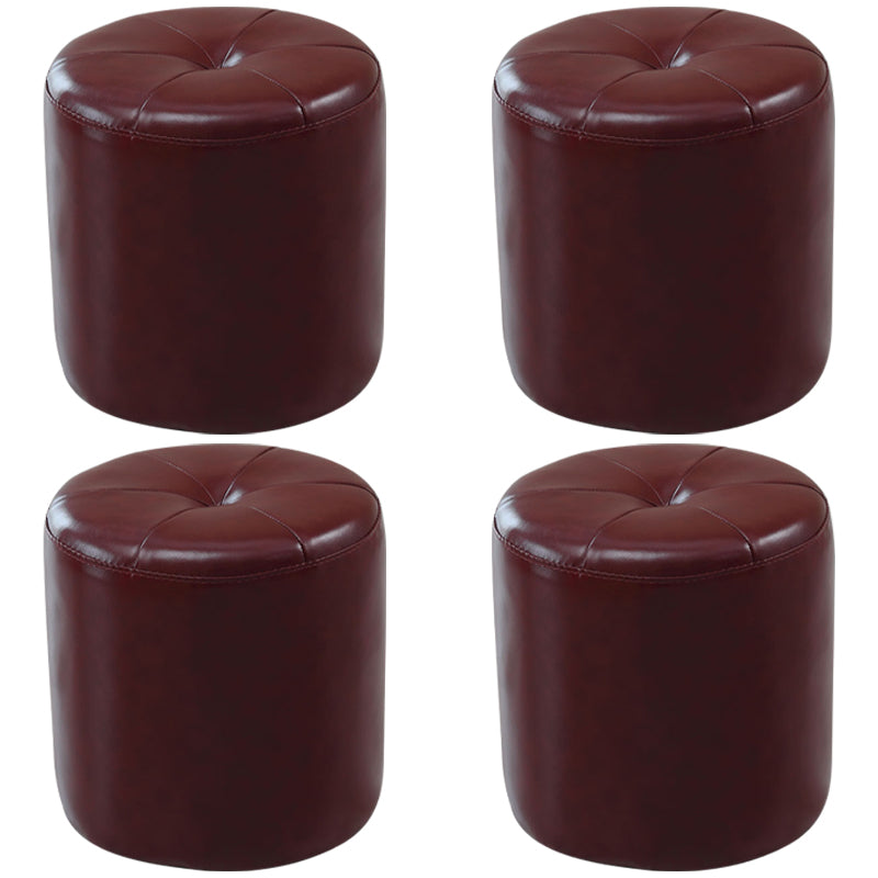 Modern PU Leather Pouf Chair Plain Cylinder Shape Tufted Mildew Resistant Ottoman Stool