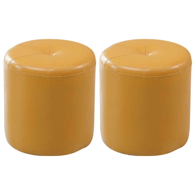 Modern PU Leather Pouf Chair Plain Cylinder Shape Tufted Mildew Resistant Ottoman Stool