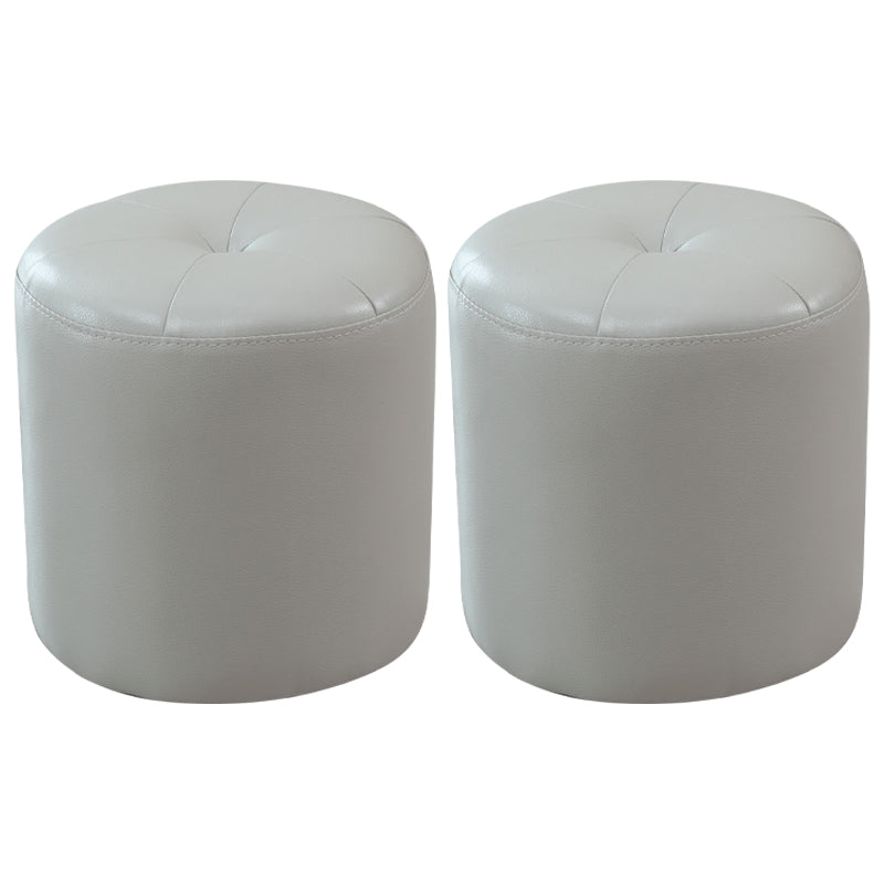 Modern PU Leather Pouf Chair Plain Cylinder Shape Tufted Mildew Resistant Ottoman Stool