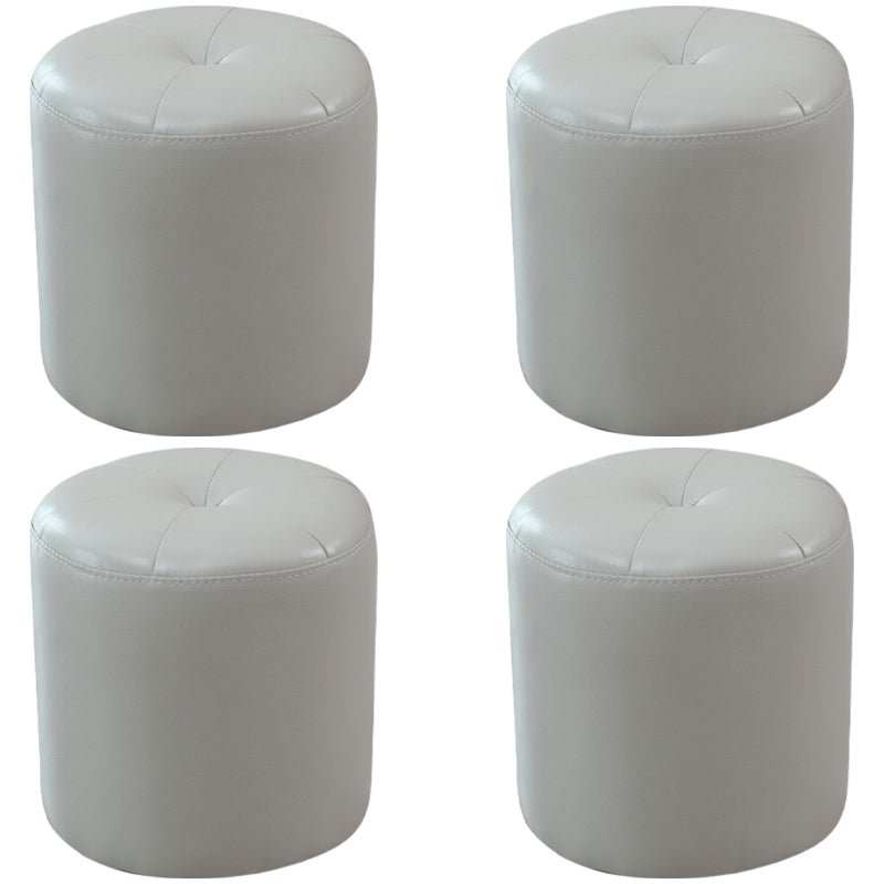 Modern PU Leather Pouf Chair Plain Cylinder Shape Tufted Mildew Resistant Ottoman Stool