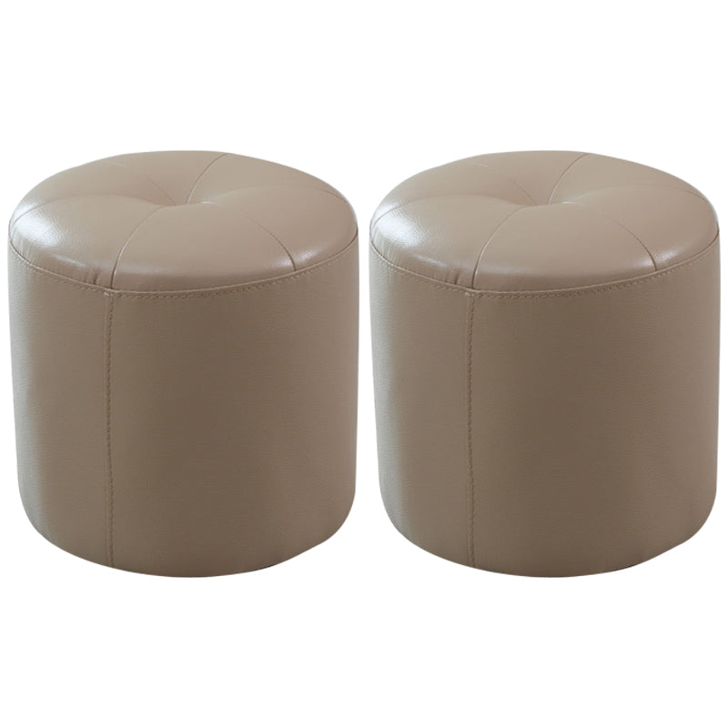 Modern PU Leather Pouf Chair Plain Cylinder Shape Tufted Mildew Resistant Ottoman Stool