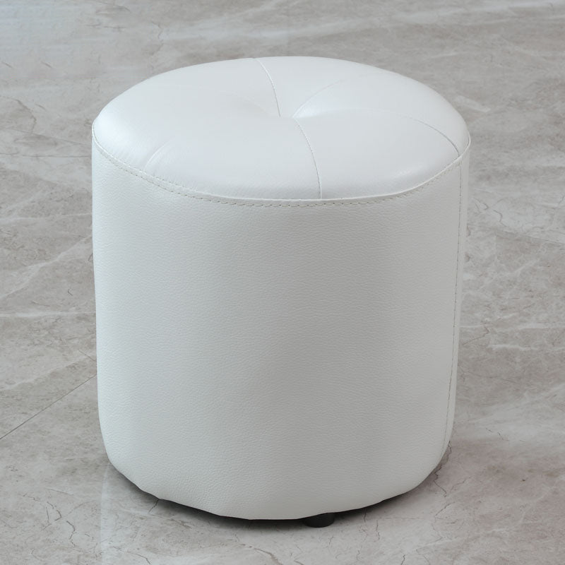 Modern PU Leather Pouf Chair Plain Cylinder Shape Tufted Mildew Resistant Ottoman Stool