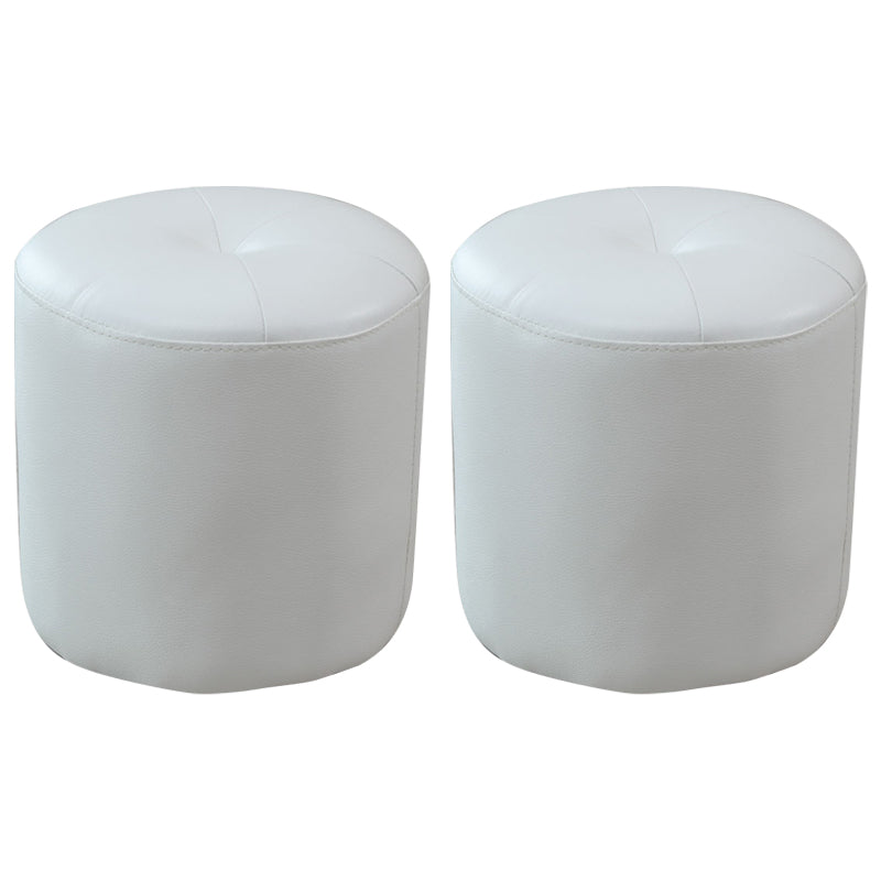 Modern PU Leather Pouf Chair Plain Cylinder Shape Tufted Mildew Resistant Ottoman Stool