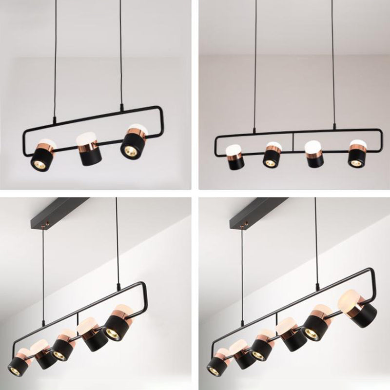 Modern Cylinder Shade Kitchen Island Lighting Black Metallic Light for Dining Room