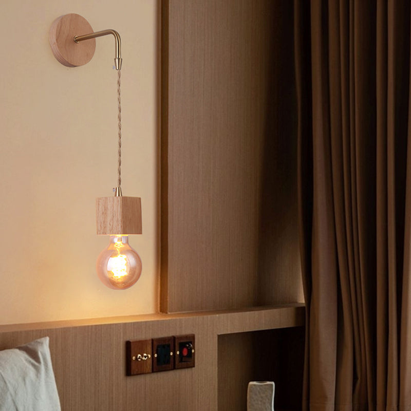 Modern Adjustable Sconce Light Fixture Wood 1-Light Wall Sconces for Bedroom