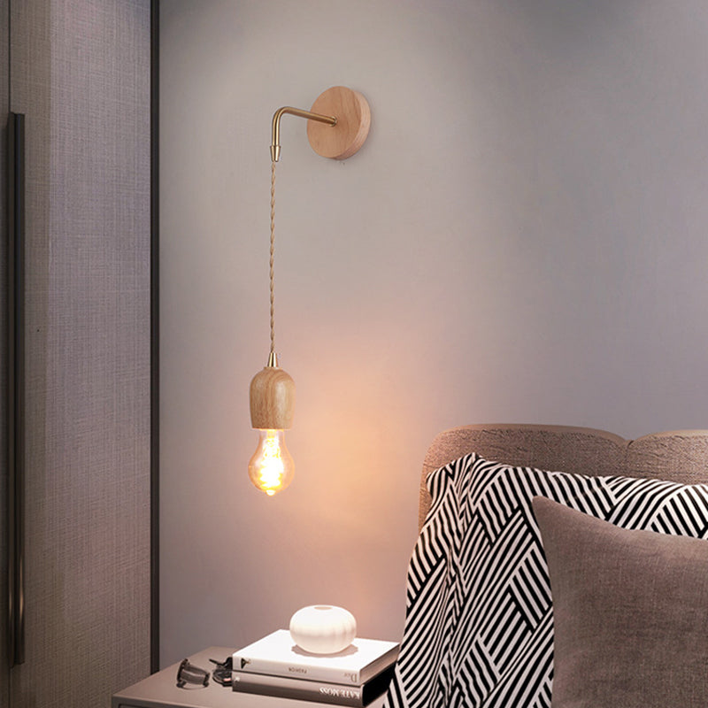 Modern Adjustable Sconce Light Fixture Wood 1-Light Wall Sconces for Bedroom