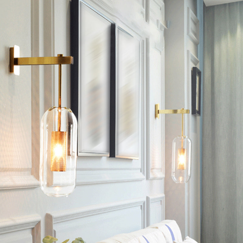 Industrial 1 - Light Cylinder Glass Wall Light - Iron Wall Sconce in Black / Gold