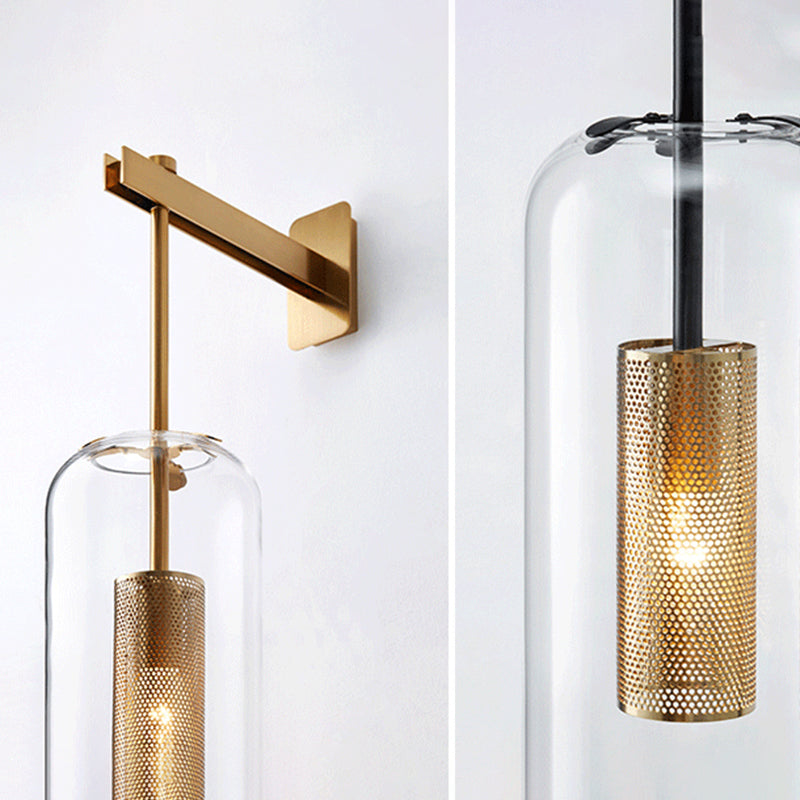 Industrial 1 - Light Cylinder Glass Wall Light - Iron Wall Sconce in Black / Gold