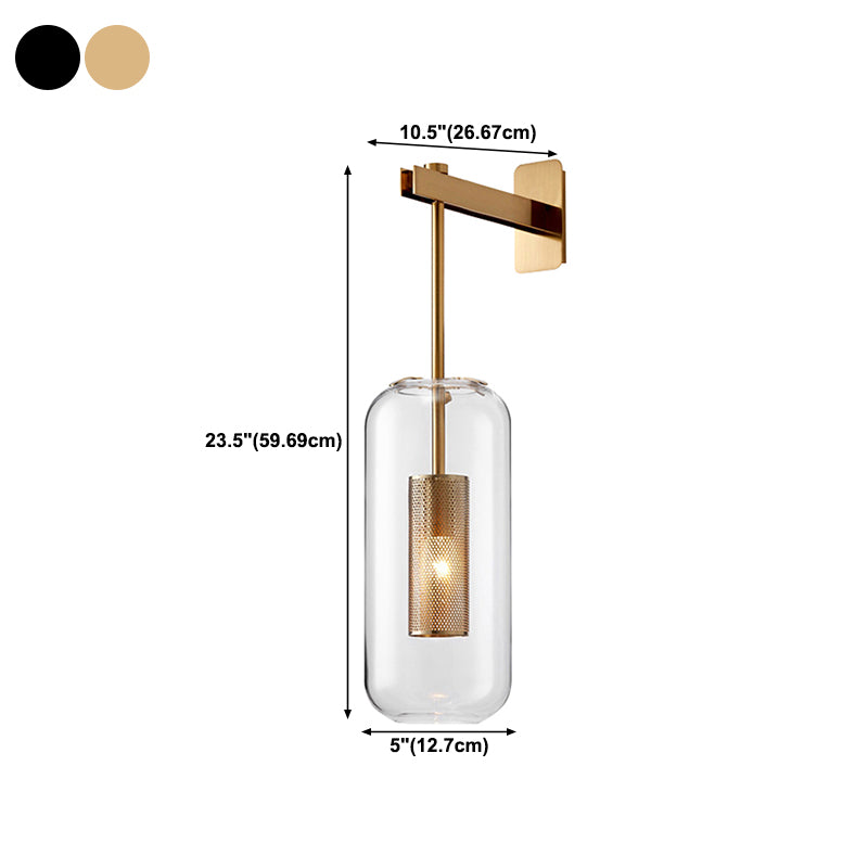 Industrial 1 - Light Cylinder Glass Wall Light - Iron Wall Sconce in Black / Gold