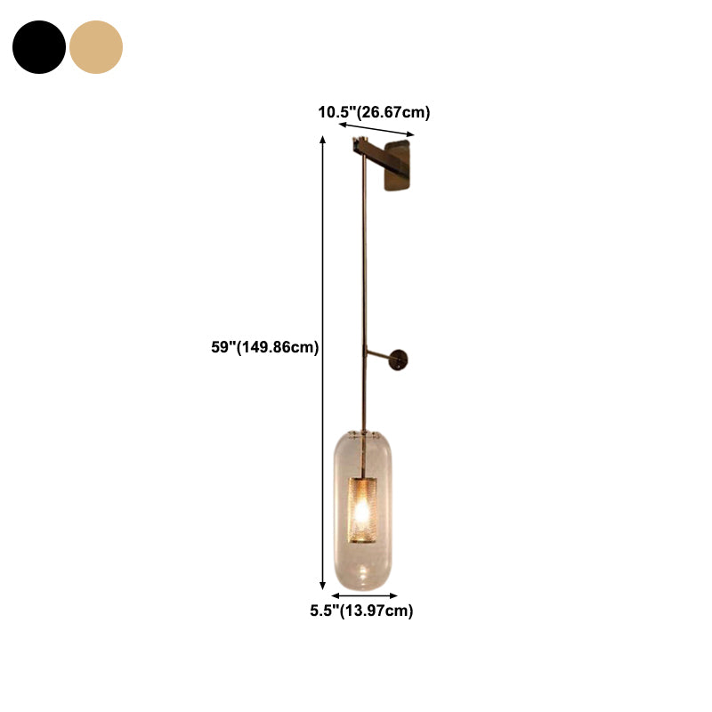 Industrial 1 - Light Cylinder Glass Wall Light - Iron Wall Sconce in Black / Gold