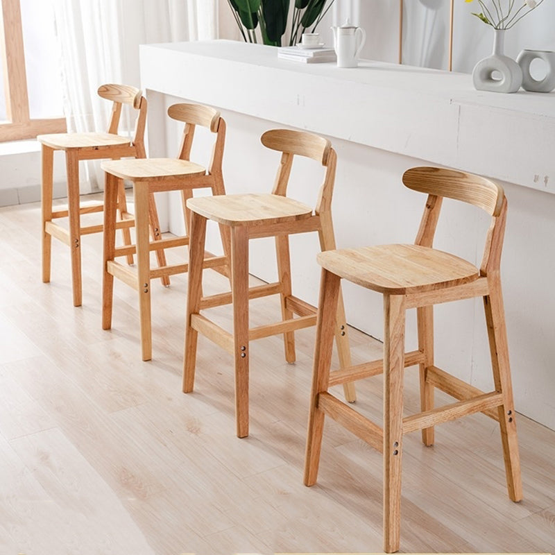 Solid Wood Low Back Bar Stool Modern Indoor Bar Chair with Footrest