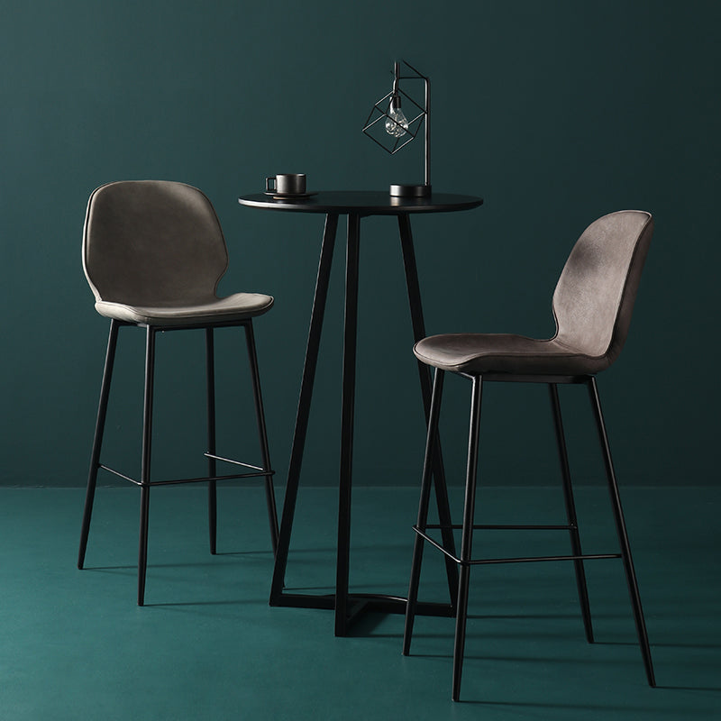 Contemporary Milk Tea Shop Low Back Stool Matte Finish Leather Barstool