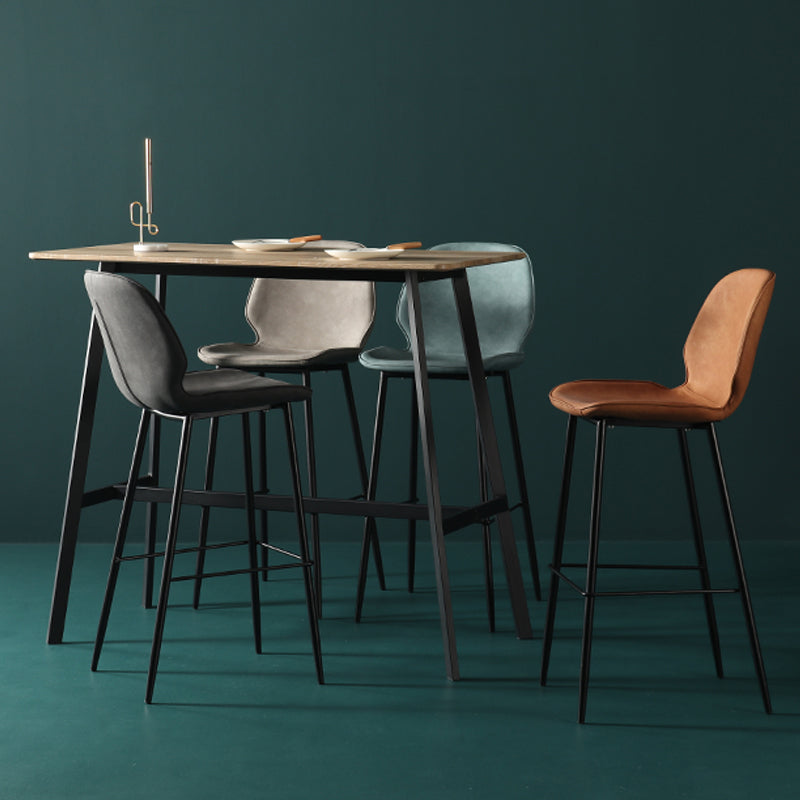 Contemporary Milk Tea Shop Low Back Stool Matte Finish Leather Barstool