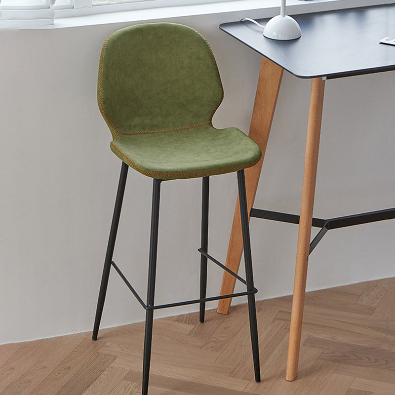 Contemporary Milk Tea Shop Low Back Stool Matte Finish Leather Barstool