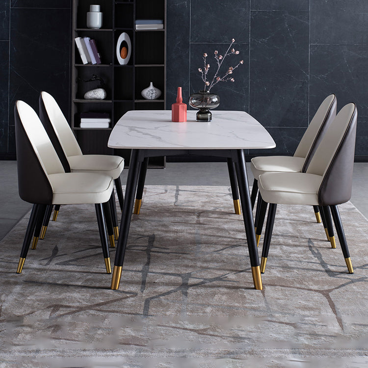 Contemporary Dining Set 1/2/5/7 Pcs White Stone Top Table with Faux Leather Chairs