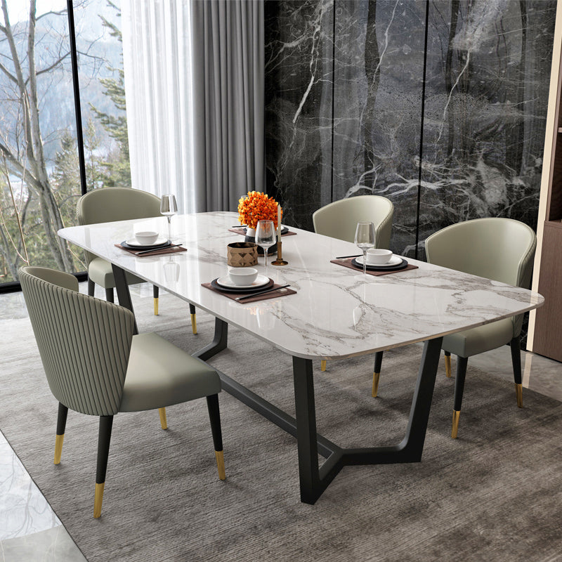 Modern Style Rectangle Sintered Stone Table Set 1/4/5/7 Pieces Dining Set