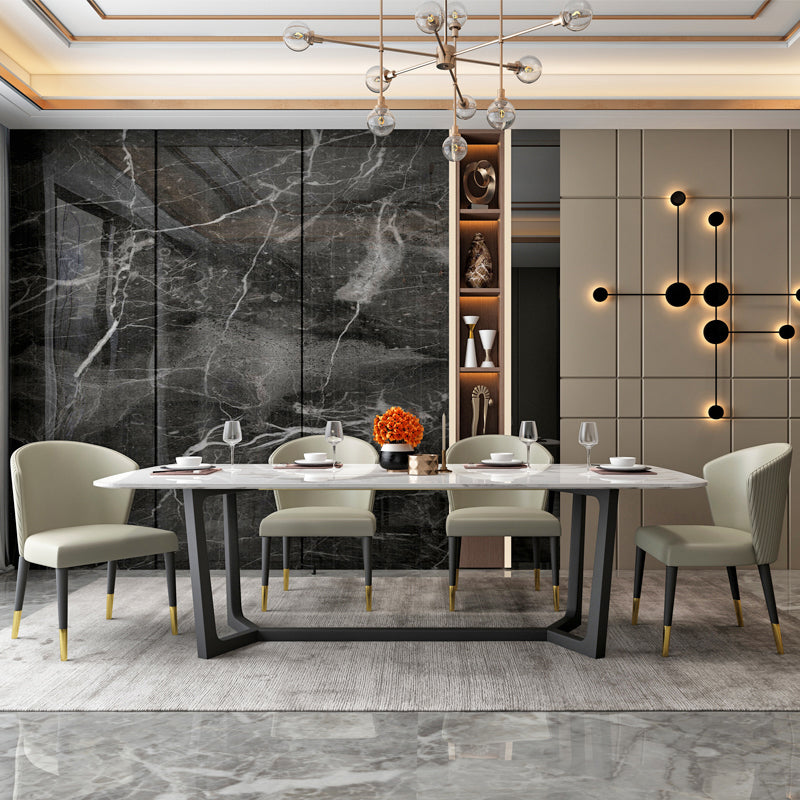 Modern Style Rectangle Sintered Stone Table Set 1/4/5/7 Pieces Dining Set