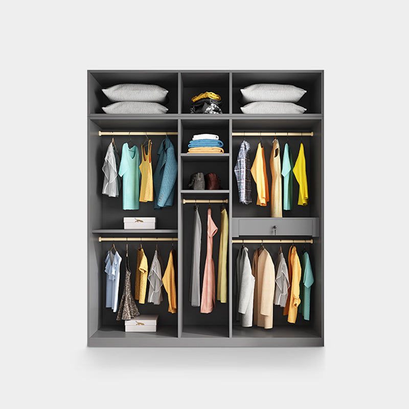 Gray Colour Wardrobe Armoire Wood Bedroom Wardrobe Closet with 1 Drawer