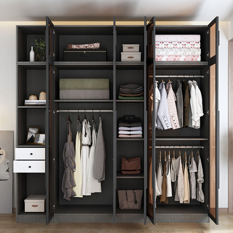 Contemporary Style Wardrobe Gray Colour Wood Wardrobe Closet with Shelves
