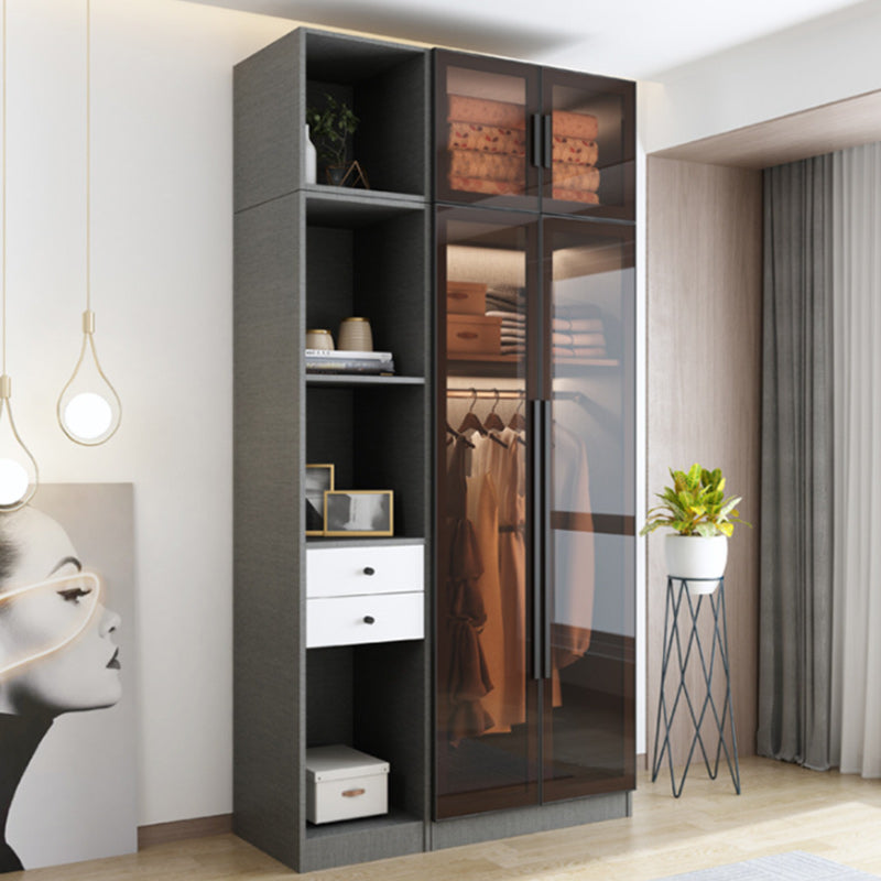 Contemporary Style Wardrobe Gray Colour Wood Wardrobe Closet with Shelves