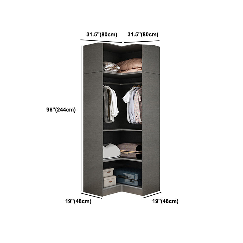 Contemporary Style Wardrobe Gray Colour Wood Wardrobe Closet with Shelves