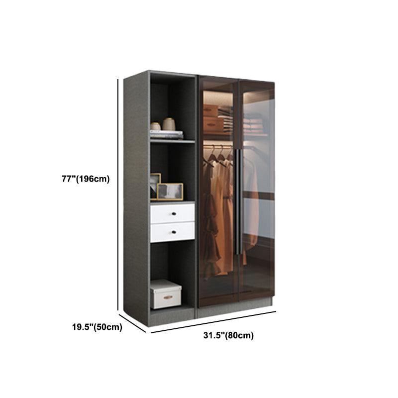 Contemporary Style Wardrobe Gray Colour Wood Wardrobe Closet with Shelves