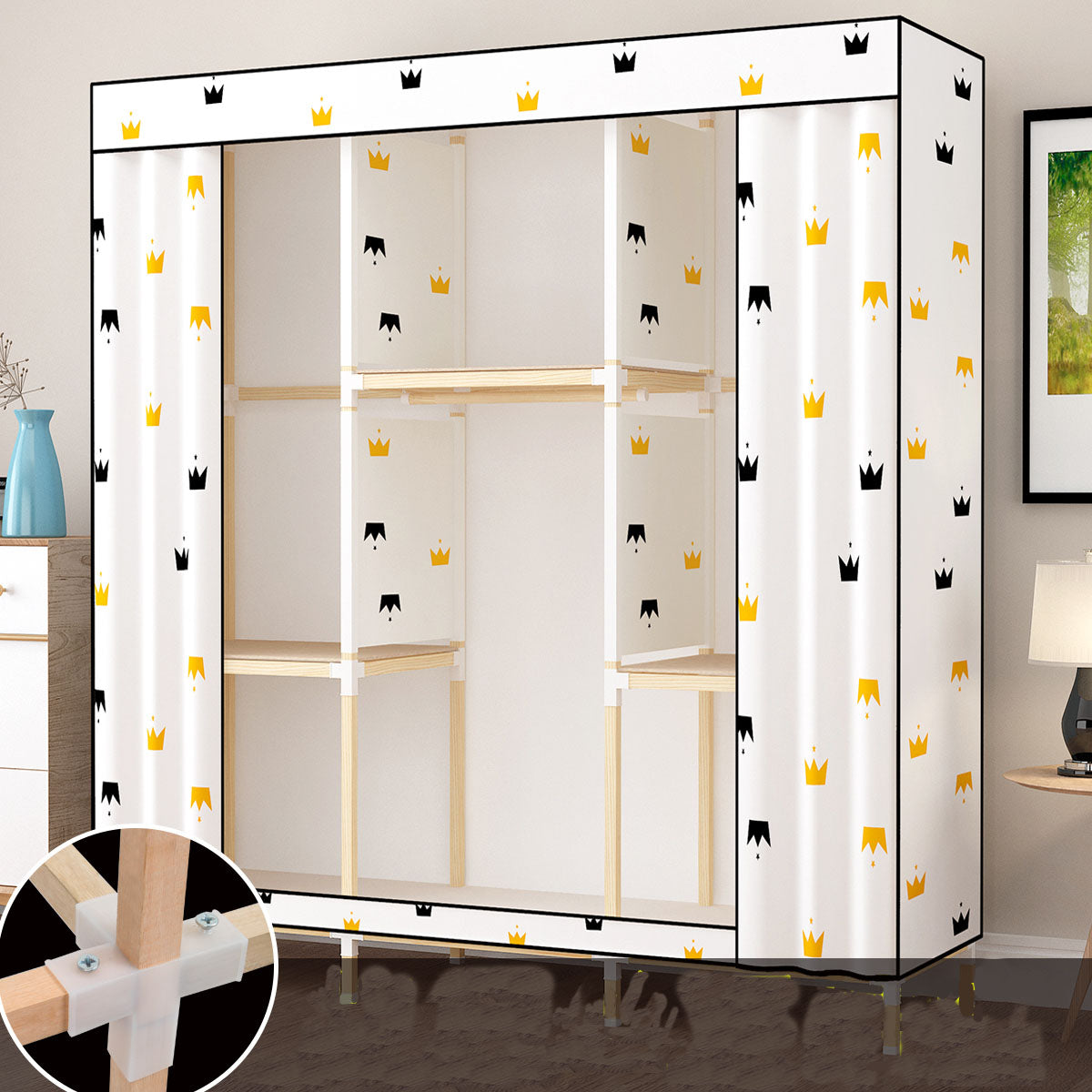 Contemporary Style Solid Wood Wardrobe 1-Drawer Wardrobe Closet for Home