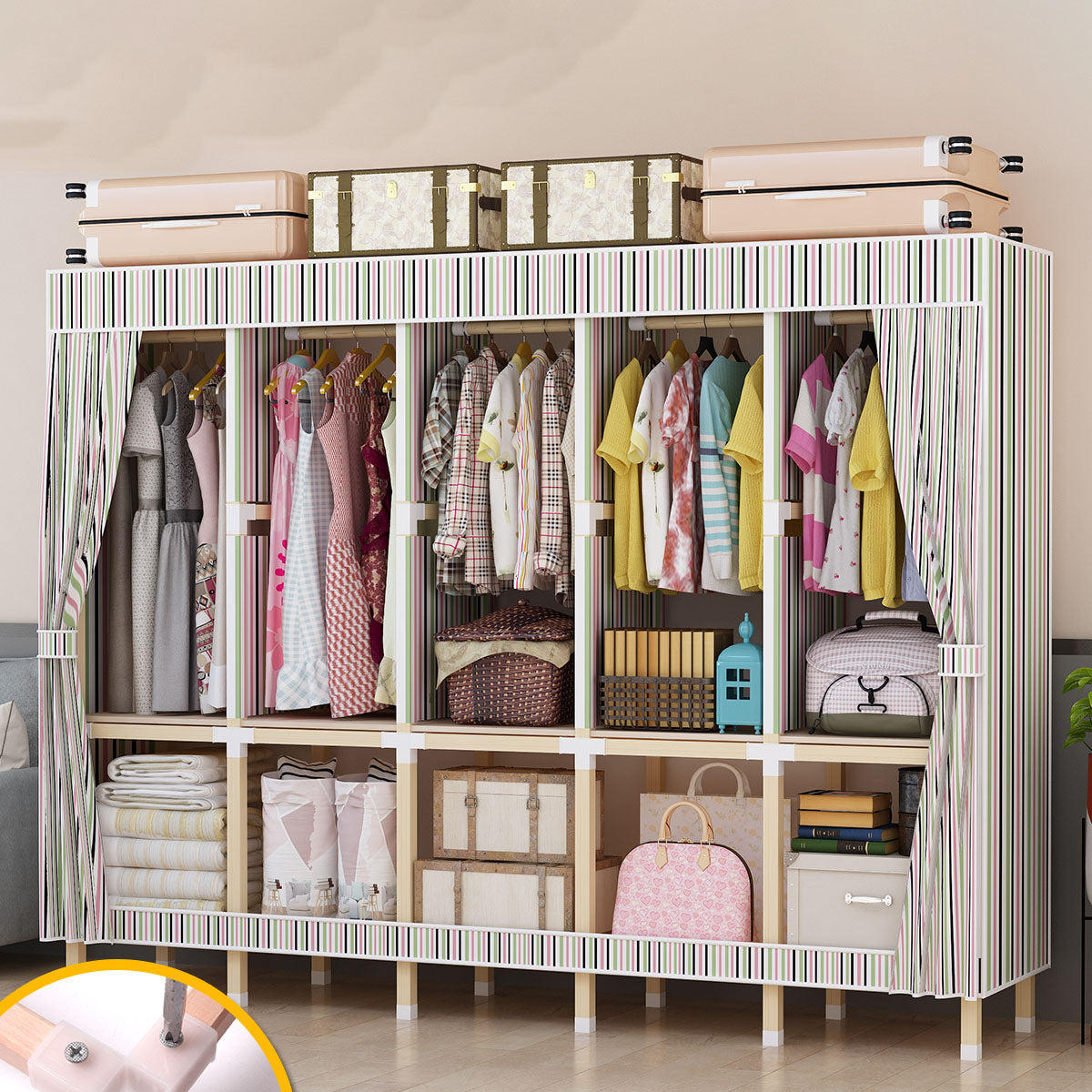 Contemporary Style Solid Wood Wardrobe 1-Drawer Wardrobe Closet for Home