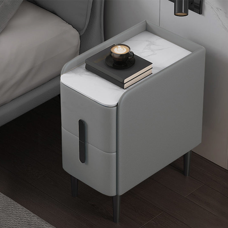 22 Inch H Night Table 2-Drawer Faux Leather Stone Top Legs Included Nightstand