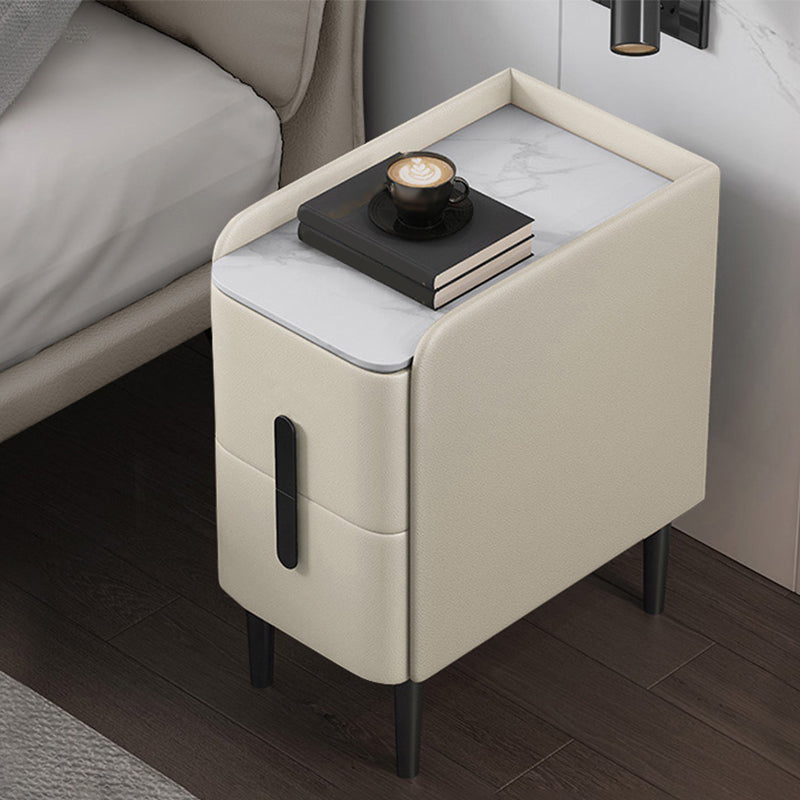 22 Inch H Night Table 2-Drawer Faux Leather Stone Top Legs Included Nightstand