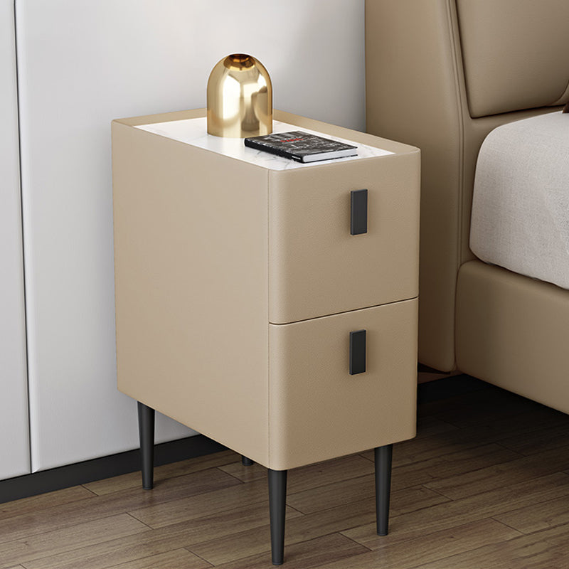 Stone Top Night Table Modern 22 Inch H 2-Drawer Imitation Wood Nightstand with Legs