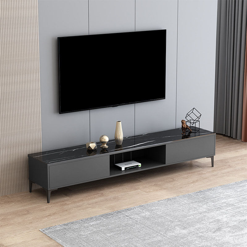 15.75-Inch High Modern TV Stand 2 Doors Open Storage TV Console