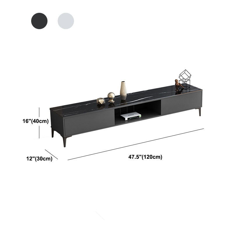 15.75-Inch High Modern TV Stand 2 Doors Open Storage TV Console