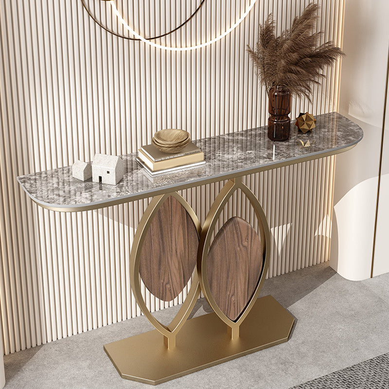 11" Wide Stone Glam Console Table Half Moon Console Sofa Table